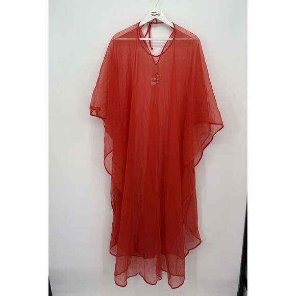 Cahill Lingerie Vintage Red Sheer Long Poncho Overlay Peignoir Size Small - Picture 1 of 13